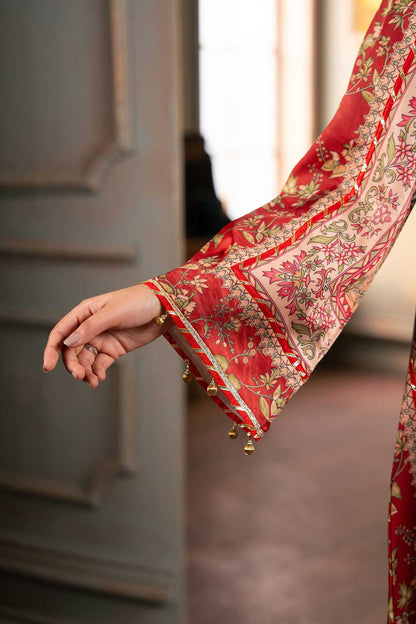 RED BLACK PRINTED SILK KAFTAN