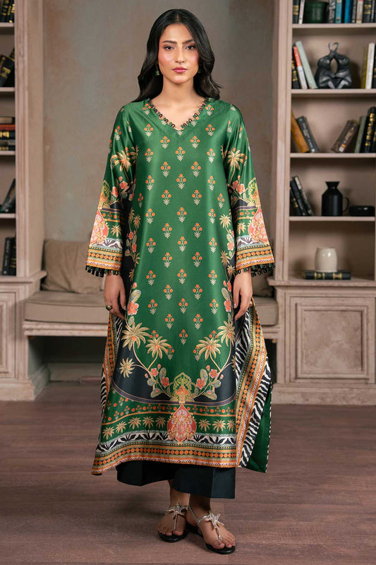 GREEN BLACK PRINTED SILK KAFTAN