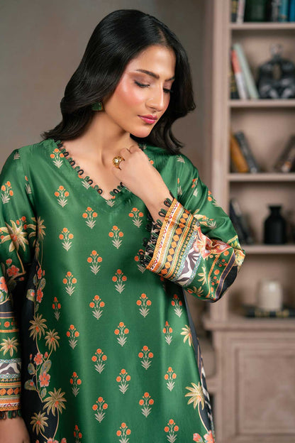 GREEN BLACK PRINTED SILK KAFTAN