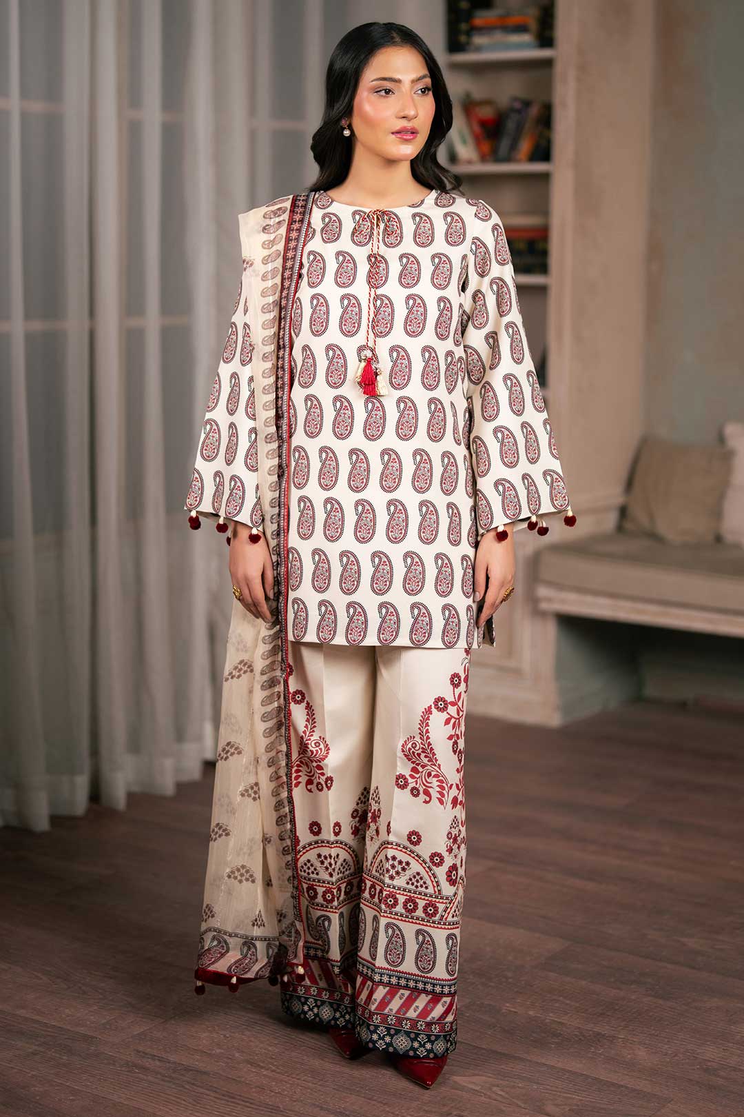 BEIGE PRINTED KURTA WITH TROUSER AND DUPATTA