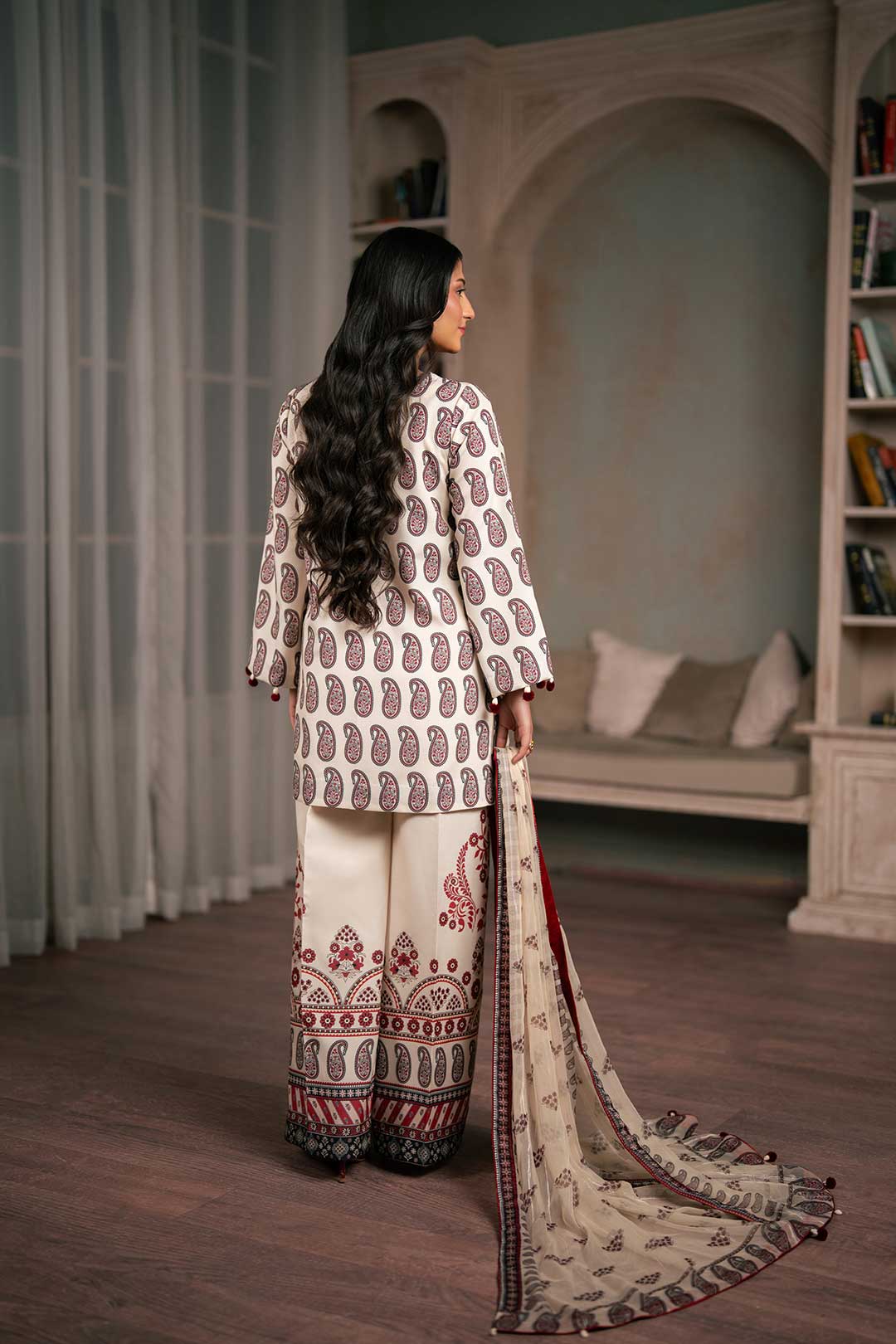 BEIGE PRINTED KURTA WITH TROUSER AND DUPATTA