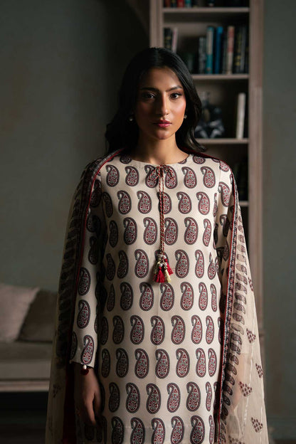 BEIGE PRINTED KURTA WITH TROUSER AND DUPATTA