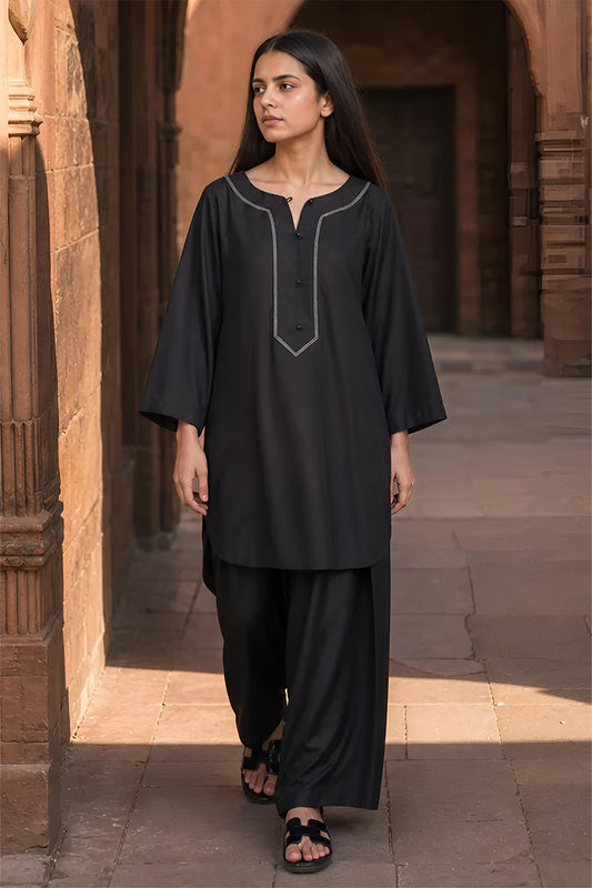 RELAXED SHORT KURTI WITH FARSHI SHALWAR