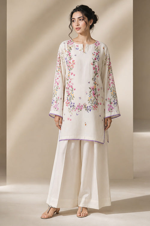 BEIGE LOOSE FIT KURTA WITH FARSHI SHALWAR