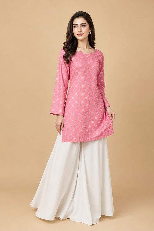 SHORT PINK CORSET KURTI WITH FLARED PANTS