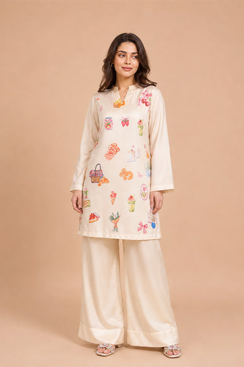 BEIGE WHIMSICAL PRINTED COORD SET