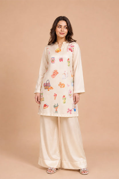 BEIGE WHIMSICAL PRINTED COORD SET