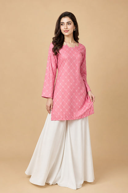 SHORT PINK CORSET KURTI WITH FLARED PANTS