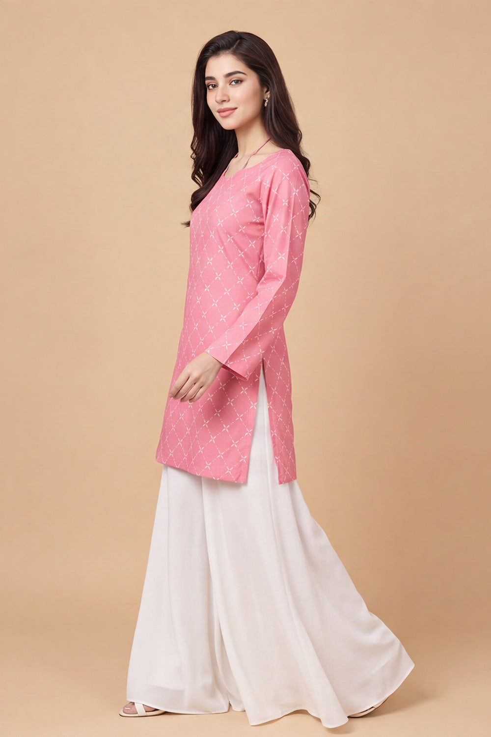 SHORT PINK CORSET KURTI WITH FLARED PANTS