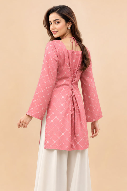 SHORT PINK CORSET KURTI WITH FLARED PANTS