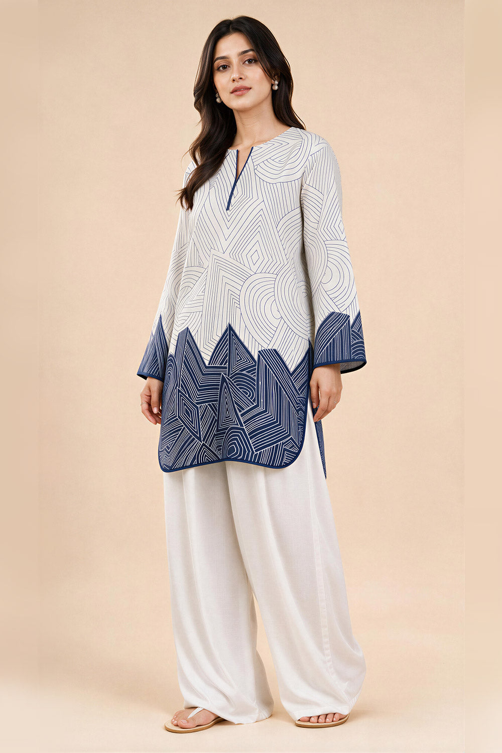 BLUE BEIGE PRINTED COORD SET