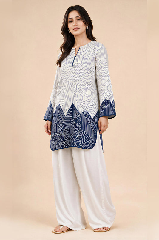 BLUE BEIGE PRINTED COORD SET